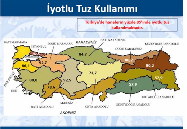 Şekil 2. Türkiye’nin bölgelere göre iyotlu tuz kullanım yüzdeleri 