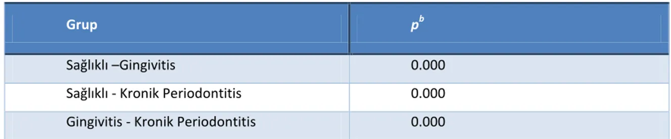 Çizelge  3.10. Plak indeks  ortalama  ve  standart sapma  değerlerinin  gruplar arası çoklu  kıyaslamasında  elde  edilen anlamlılığın, ikili gruplara yansımasının değerlendirilmesi 