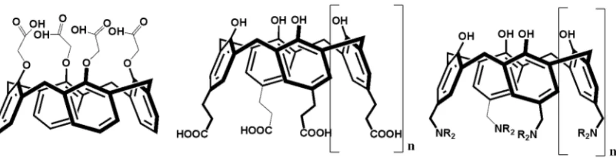Şekil 1. 23. Karboksilik asit veya amit polar grupları ile fonksiyonlandırılmış suda çözünen kaliksarenler  (n: 2-5) 