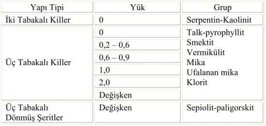 Çizelge 2.1  Kil mineralleri ve ilgili filosilikatların sınıflandırılması 