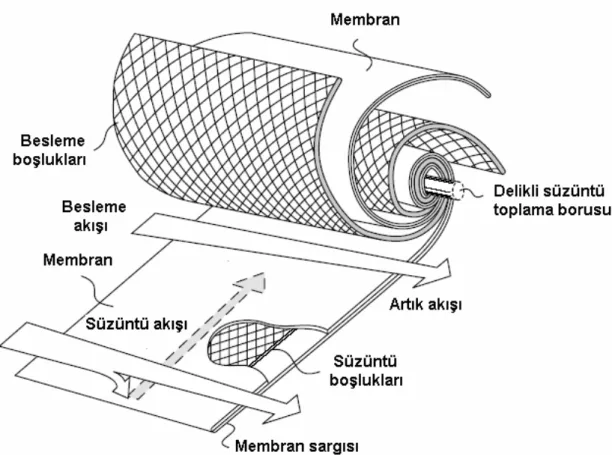 Şekil 5.1.  Spiral sarımlı membran modülünün gösterimi. 