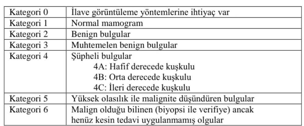 Çizelge 2.1. BIRADS sınıflaması 