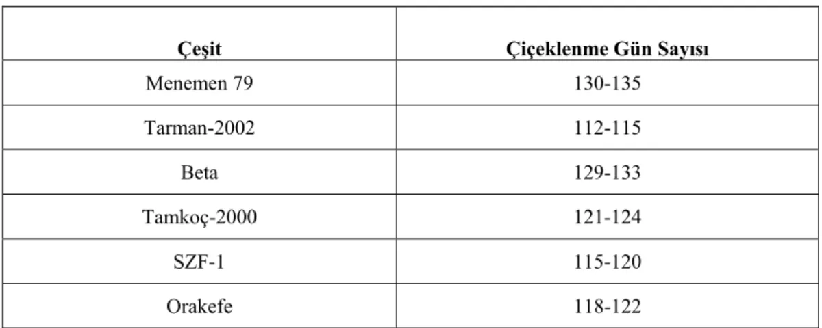 Çizelge 4.3 Çiçeklenme Gün Sayısı 