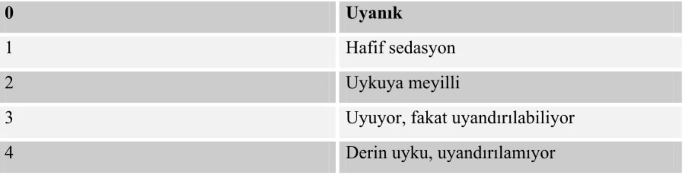 Tablo 3. Sedasyon skalası 