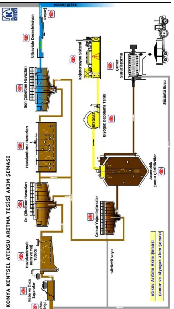 Şekil 2.7. Konya Kentsel Atıksu Arıtma Tesisi proses akım şeması ( Küçükhemek , 2010) 