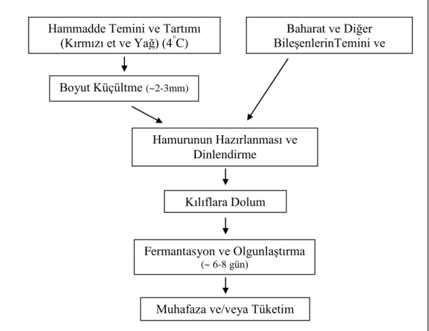 ġekil 1.1. Fermente Sucuk Üretim ġeması. Hammadde Temini ve Tartımı 