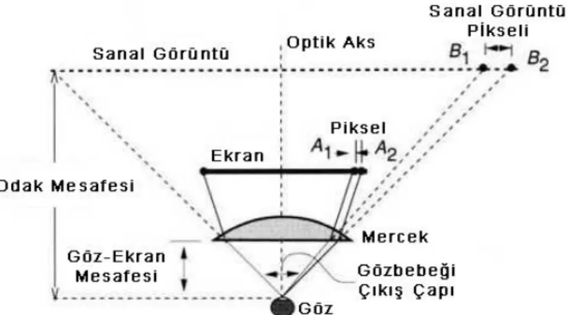 Şekil 2.19. HMD Merceklerinin Basitleştirilmiş Modeli (Burdea ve Coiffet, 2003) 