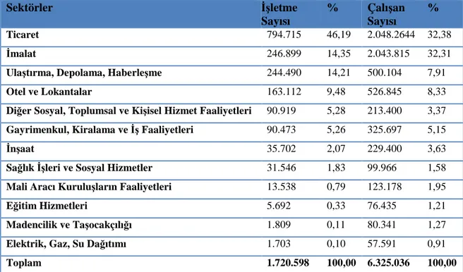 Tablo 1.4: Türkiye’deki İşletme İstatistikleri 