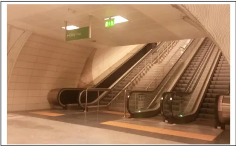Figure  5.  Detectable  warning  surfaces are used at initial and final  steps of stairs and escalators