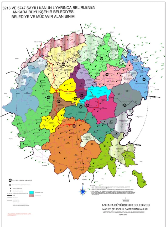 Şekil 2.1.  5216 sayılı kanun kapsamında Ankara Büyükşehir Belediyesi belediye ve mücavir alan sınırı 