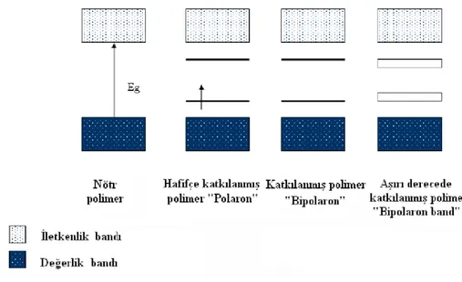 Şekil 2.2. Polimerlerde katkılama ile oluşan bantların gösterimi (Patil, 1988)  