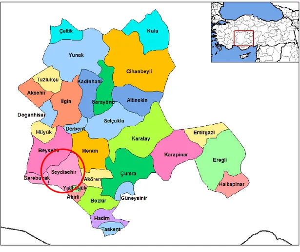 Figure 3.1 Map of Konya and Seydişehir town (URL 9)  