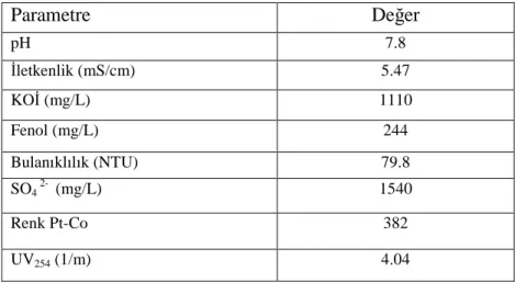 Çizelge 3.1. Biyolojik ünite çıkışı atıksu karakteristiği 