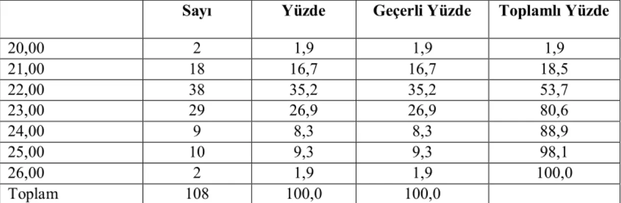 Tablo 13. Yaş dağılımı 