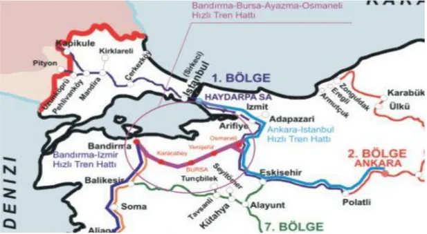 ġekil 2.17. Bandırma-Bursa-Ayazma-Osmaneli yüksek hızlı tren hattı  güzergâhı 
