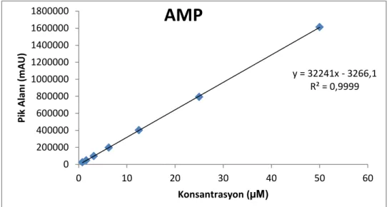 Şekil 2.7. 100 µM ATP, ADP ve AMP mix standardının kromotogramı. 