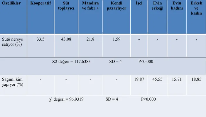 Çizelge 4. 9. İşletmelerde üretilen sütün pazarlanma durumu ve işletmelerde sağımı yapanlar 