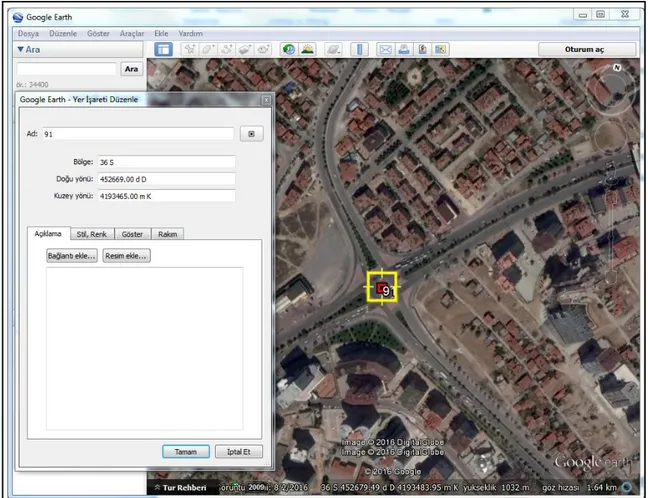 Şekil 5.2. Google Earth’den koordinat okunması 