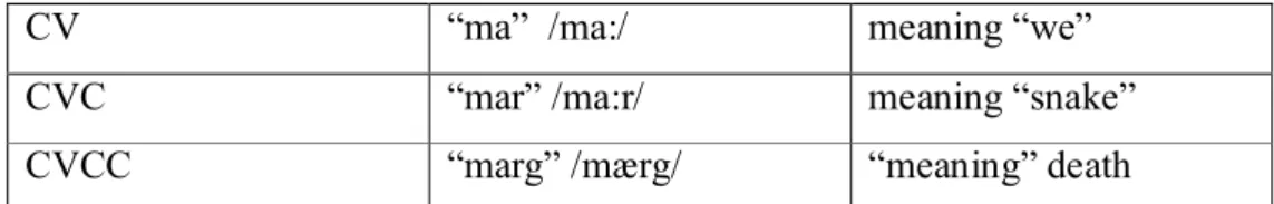 Table 21: Farsi/Dari Syllable Structure 