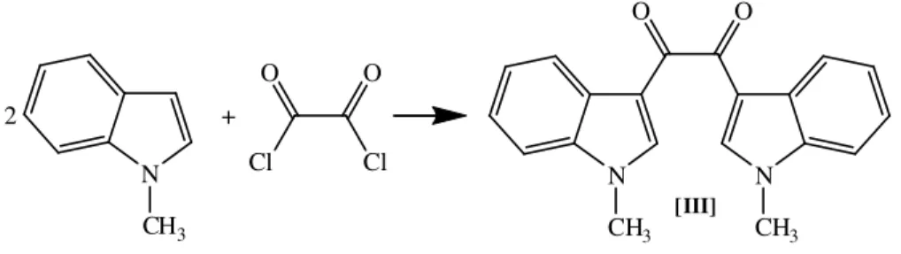 Şekil 4. 1.  Oksail klorür ve 1-metil indol’den (III) bileşiğinin sentezi. 