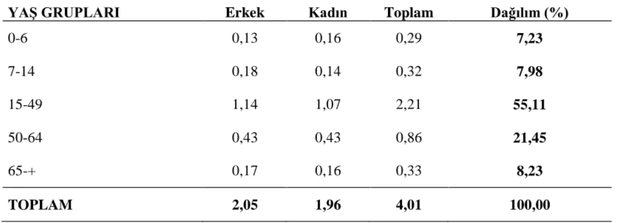 Çizelge 6.1.  İşletmelerde nüfusun yaş gruplarına ve cinsiyete göre dağılımı (%) 