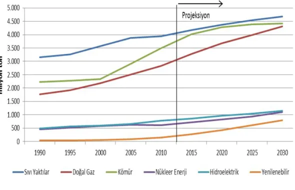 Şekil 1: 1990-2030 Dönemi Dünya Enerji Tüketimi 