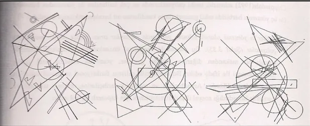 Şekil 3.8a.  Kandinsky çalışmalarından elde edilen kural tabanı kullanarak geliştirilen kompozisyonlar    (Lauzzana ve Pocock-Williams, 1988) 