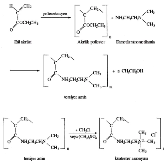 Şekil 1.9.. Kuaterner amonyum grubu içeren kuvvetli bazik akrilik reçine eldesi