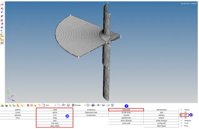 Şekil 3.2. Yüzey modelinin HyperMesh yazılımında mesh (ağ) yapısının oluşturulması 