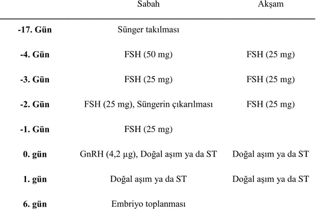 Çizelge  1.3.2.3.  Örnek  süperovulasyon  ve  embriyo  toplama  programı  III  (Cognie 1999) 