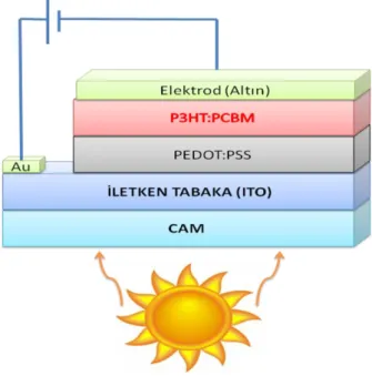 Şekil 4. Örnek bir organik (P3HT:PCBM) güneş pili şematik gösterimi (Anonim,2014) 