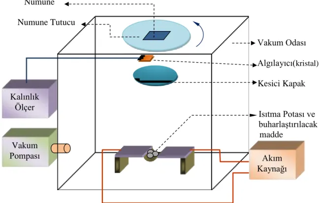 Şekil 3.1.  Termal buharlaştırma sisteminin blok diyagramı.Omik ve Schottky (doğrultucu) kontak hazırlarken  kullanılmıştır 