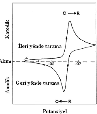 ġekil 1.6. Tersinir O + ne -  ↔ R redoks reaksiyonu için tipik bir dönüşümlü voltamogram