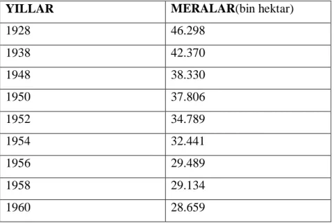 TABLO 8: 1928- 1960 döneminde y llara göre mera arazilerindeki azal