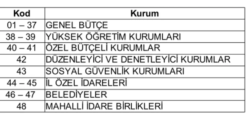 Tablo 3.1. Kurumsal Sınıflandırma Anahtarı 