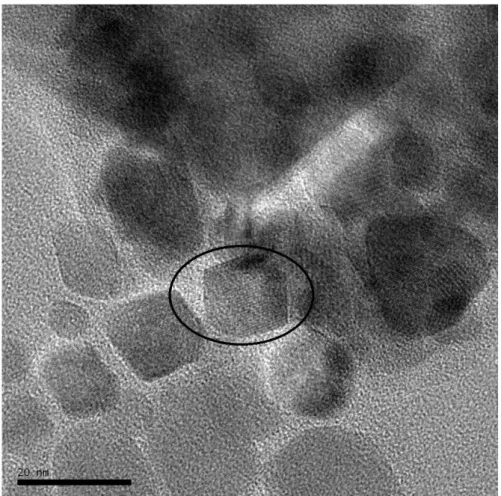 Şekil 4.21. De-iyonize Su İçerisinde Grafit Tozu ve Katalizör Kullanılarak Yapılan Deneylerden Alınmış Gümüş  Nanopartiküllerin TEM görüntüsü 