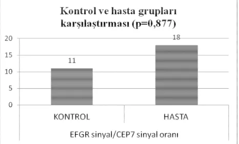Şekil 3.3. EGFR geni için EGFR sinyalinin CEP/7 sinyaline oranının hasta ve  kontrol gruplarına ait dağılımını gösteren grafik örneği 
