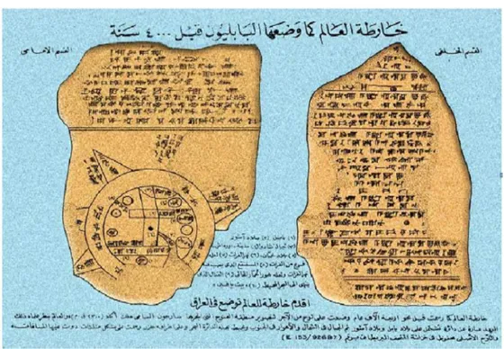 ġekil 1.1. Babilliler tarafından M.Ö. 2300 yıllarında yapılmıĢ dünya haritası  Diğer  taraftan  Mesleğimizin  temellerinden  birini  oluĢturan  geometrinin,  dolayısıyla mülkiyet kadastrosunun, Nil  insanlarının gereksinmelerinden,  günümüzden  yaklaĢık 40
