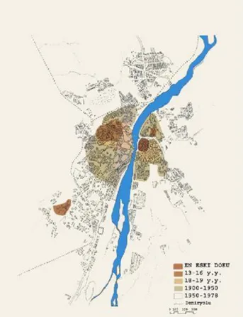 ġekil 3.7. Kerkük Ģehrinin tarihi geliĢimini gösteren harita 