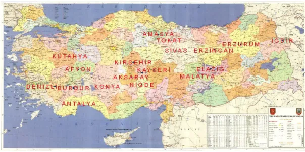 Şekil 6.1.  Çalışma alanını kapsayan İller 