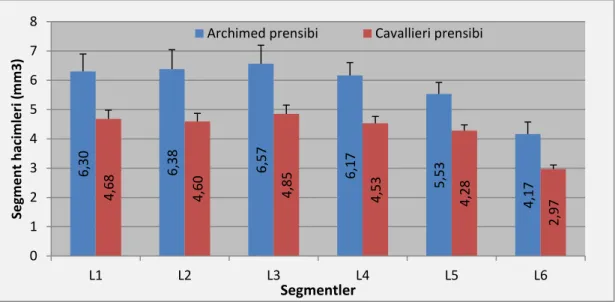 Çizelge 3.3: Lumbal segmentlerde tüm segment, substantia grisea, substantia alba ve  canalis centralis hacimleri (Mean±SE)