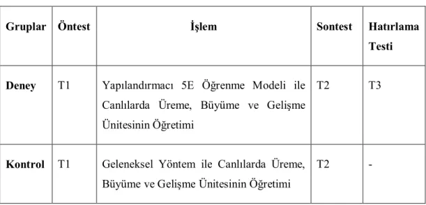 Tablo 3.1. Araştırmada Uygulanan Deneysel Desen 