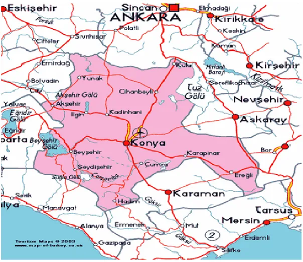 Şekil 3.1. Konya ili bölge haritası 