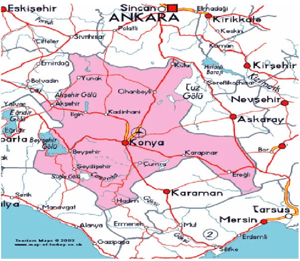 Şekil 3.1. Konya ili bölge haritası 