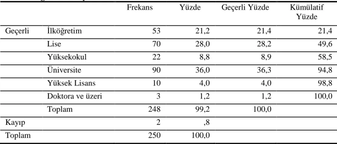 Tablo 6. Eğitim Düzeyi 