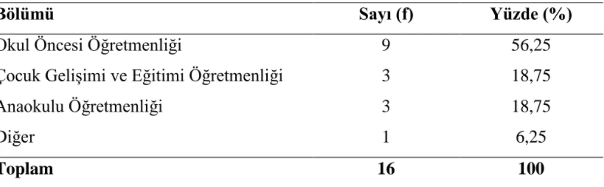 Tablo 15. GörüĢme Yapılan Öğretmenlerin Mezun Olduğu Bölümler 