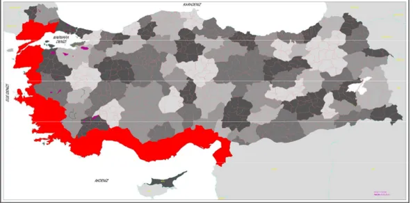 Şekil 3.10. Türkiye’de ikincil konut yerleşmelerinin en yoğun olduğu kıyı alanları 