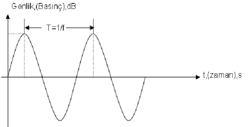 ġekil 1.1. Ses dalgasının genliği, dalga boyu, periyot  (Halliday 1992). 