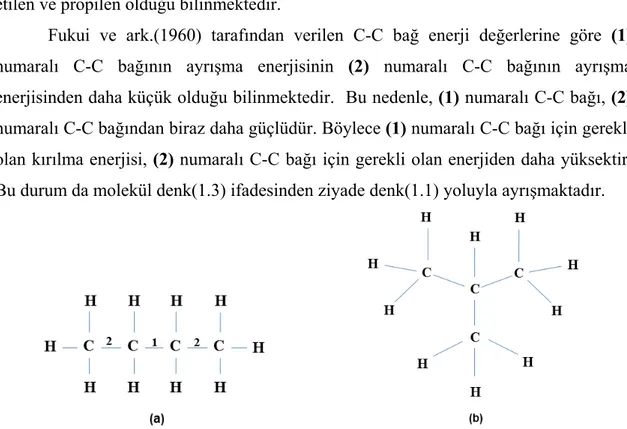 Şekil 1.1: (a) n-bütan ve (b) i-bütan moleküllerinin farklı C-C bağlarını gösteren geometrik şekilleri .