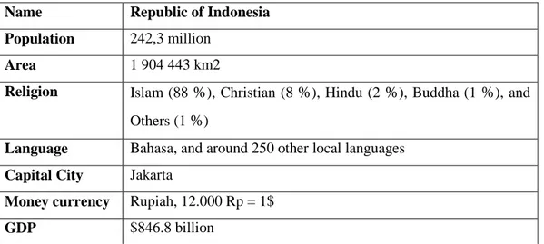 Table 3. Basic Social Indicators of Indonesia.  Name  Republic of Indonesia 